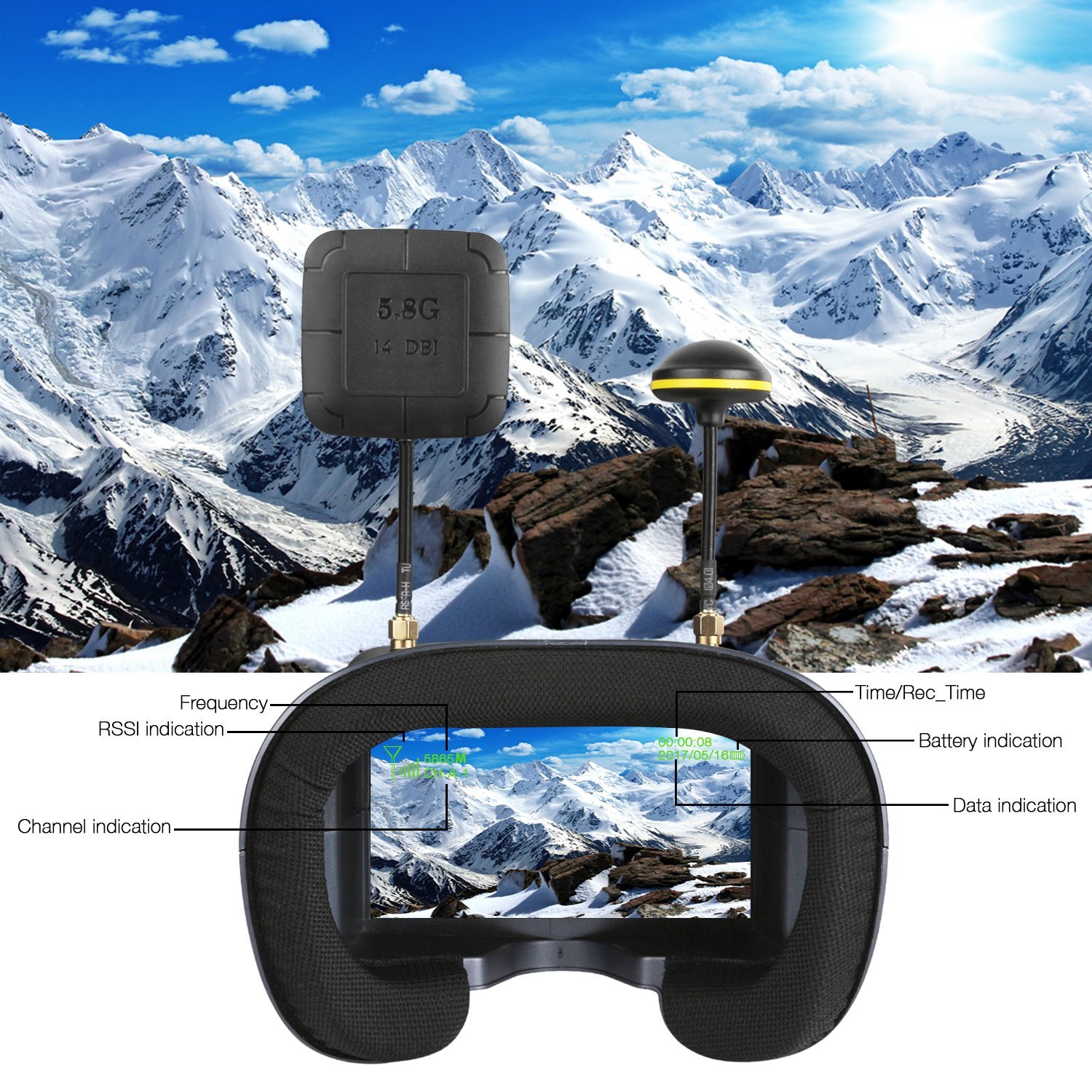 008D 5.8G 40CH 4.3 Inci 800*48 - Skyzone Cobra X V2 Fpv Goggles ulasan dan harga